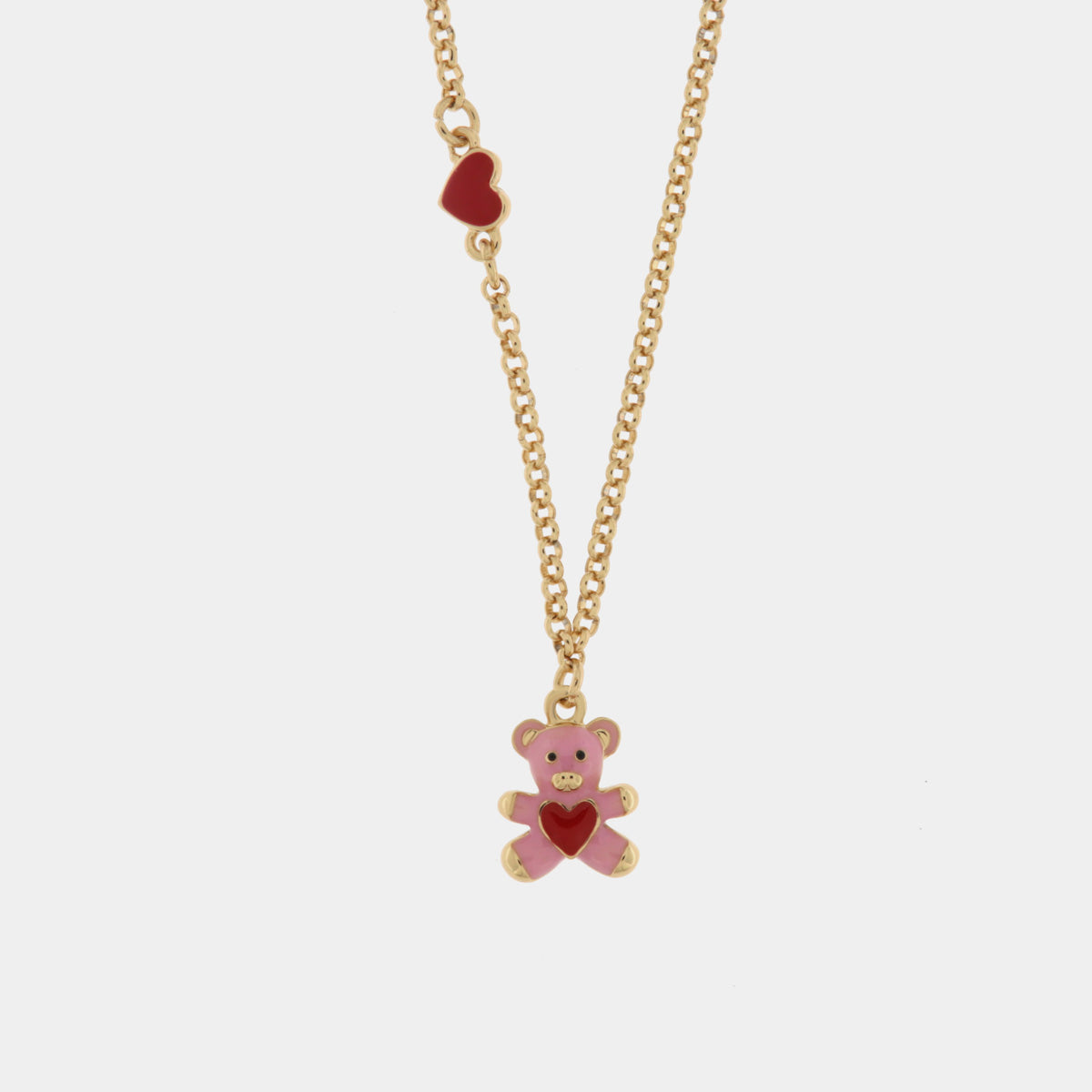 Collana in Metallo con orso rosa e cuore rosso