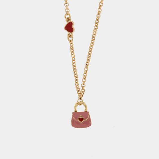 Collana in Metallo con borsa rosa e cuori rossi