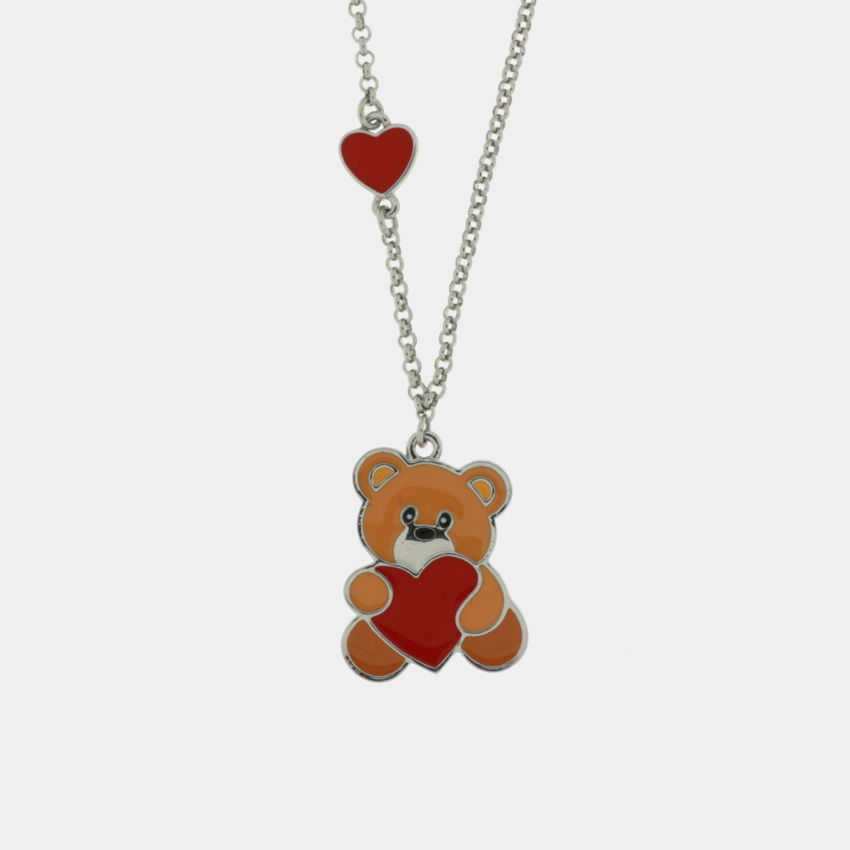 Collana in Metallo con orsetto arancione e cuore rosso