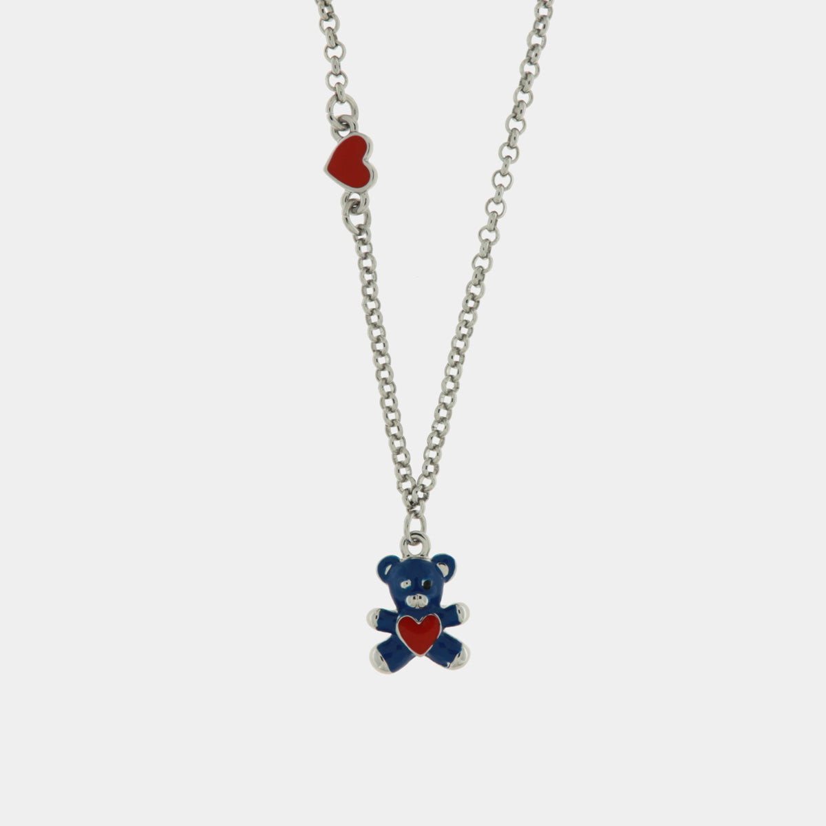 Collana in Metallo con orso blu e cuore rosso