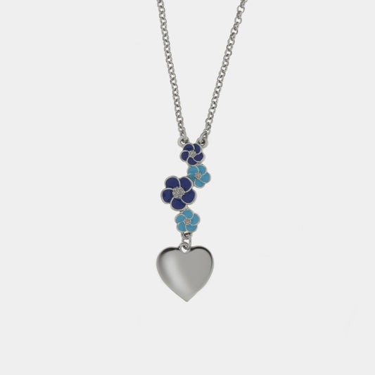 Collana in Metallo con fiori blu e cuori pendente