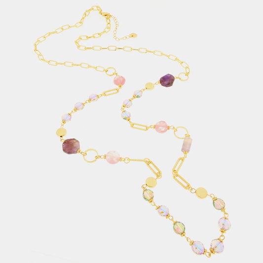 Collana in Metallo con cristalli viola e rosa