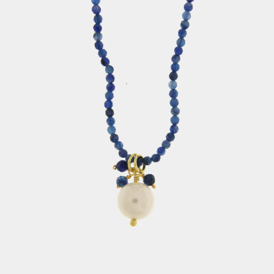 Collana in Metallo con pietre blu e perla centrale