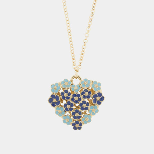 Collana in Metallo cuore impreziosito da fiori blu