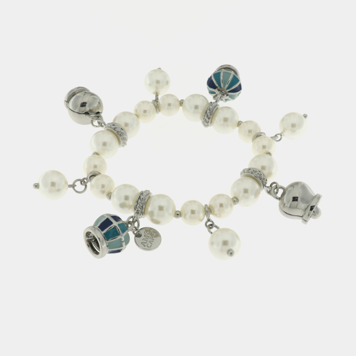 Bracciale in Metallo con perle e campane blu