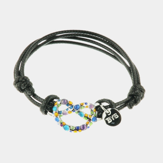 Bracciale in Metallo in caucciu, con simbolo infinito impreziosito da cristalli multicolore