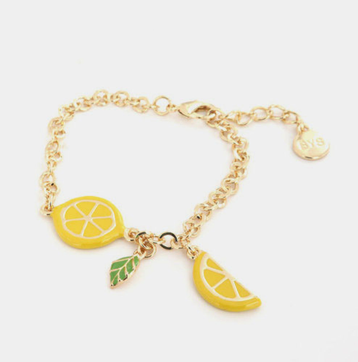 Bracciale in Metallo maglia rolò, con charms limoni di Sicilia pendenti impreziositi da smalti colorati