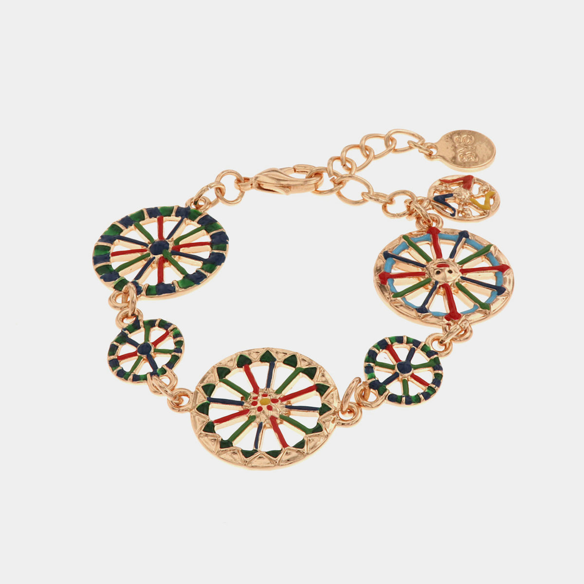 Bracciale in Metallo con ruote del carretto siciliano impreziosite da smalti colorati