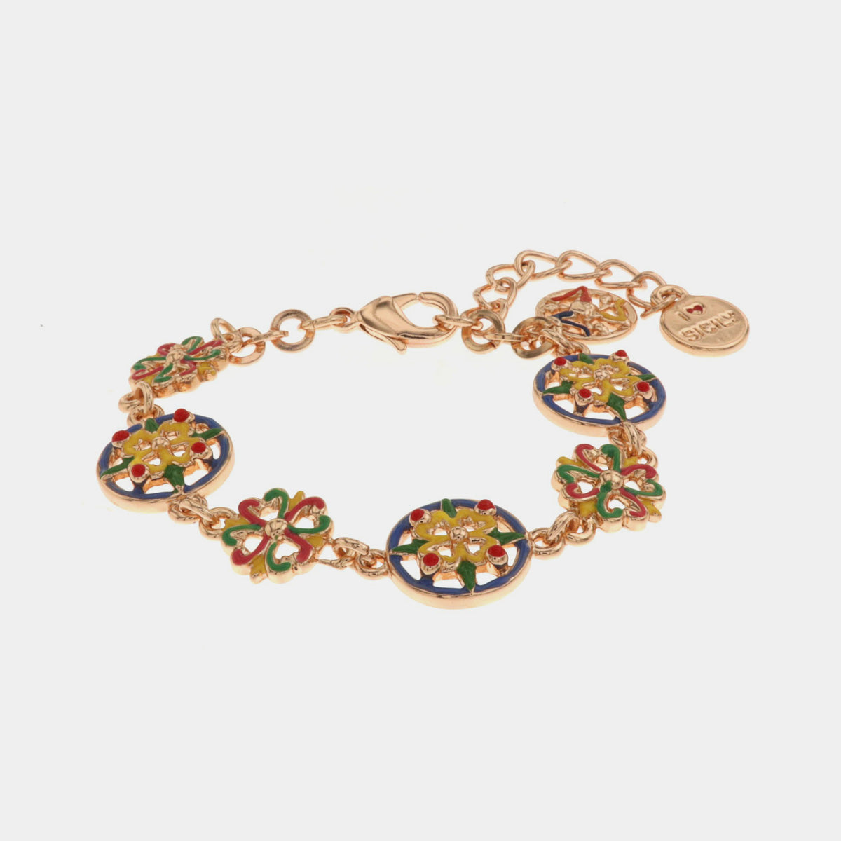 Bracciale in Metallo con maioliche siciliane e smalti colorati