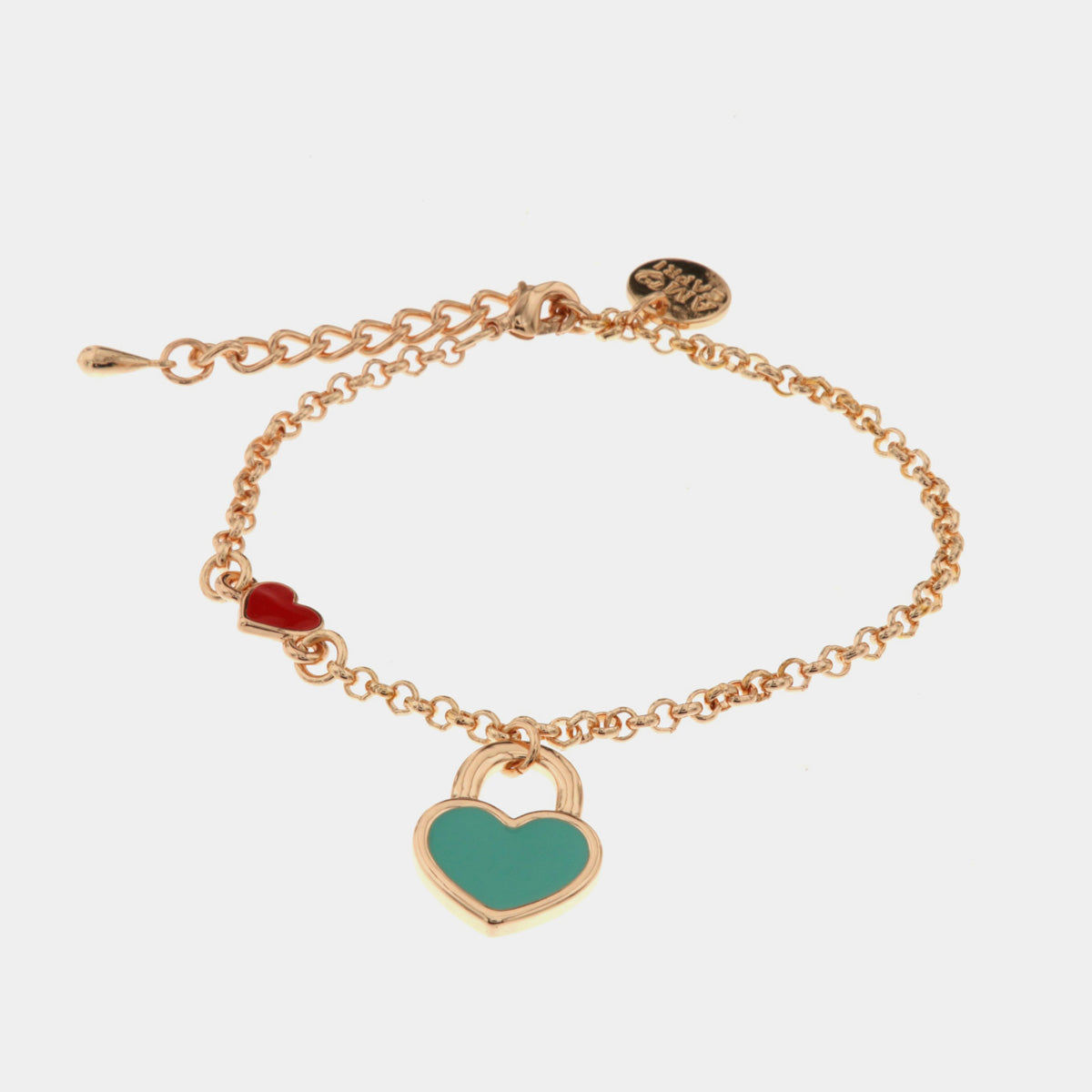 Bracciale in Metallo con cuore rosso e lucchetto a forma di cuore con smalto turchese