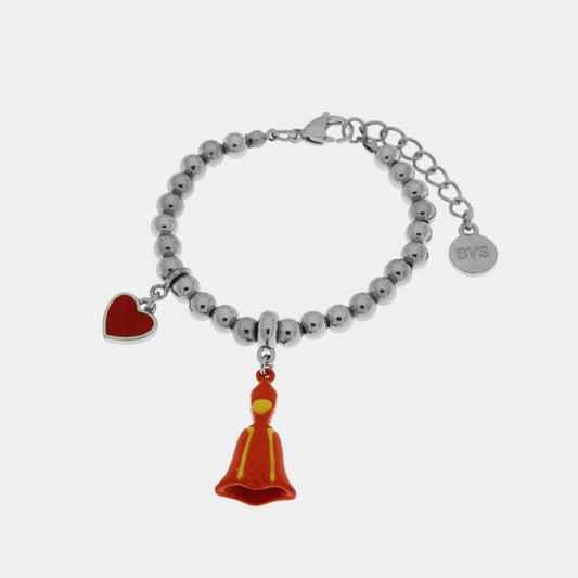 Bracciale in Metallo con pendente san gennaro e cuore rosso