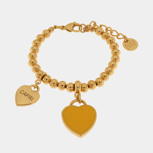 Bracciale in Metallo con cuore pendente in smalto giallo e scritta Capri