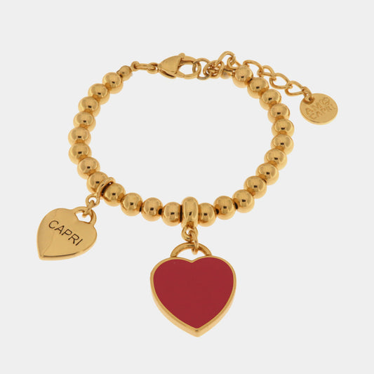 Bracciale in Metallo con cuore pendente in smalto rosso e scritta Capri