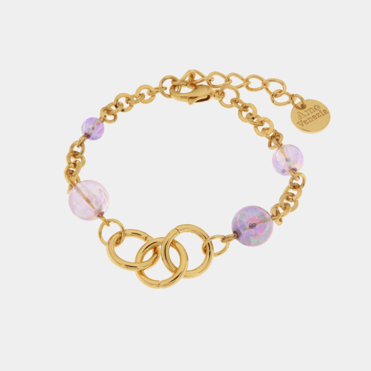 Bracciale in Metallo con cristalli viola ispirati al vetro di Murano