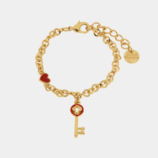 Bracciale in Metallo con chiave pendente in smalto rosso