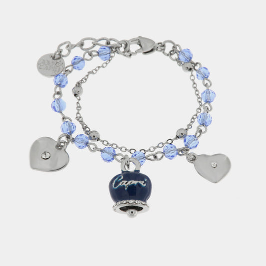 Bracciale in Metallo con campana smaltata blu e cuoricini pendenti