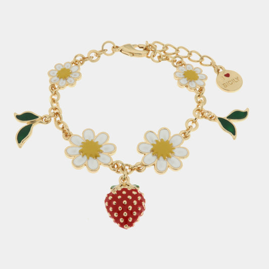 Bracciale in Metallo con margherite e fragola centrale pendente