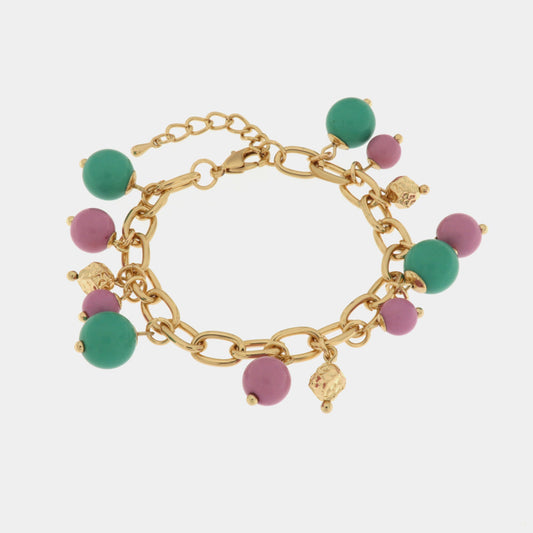 Bracciale in Metallo con pietre rosa e verdi