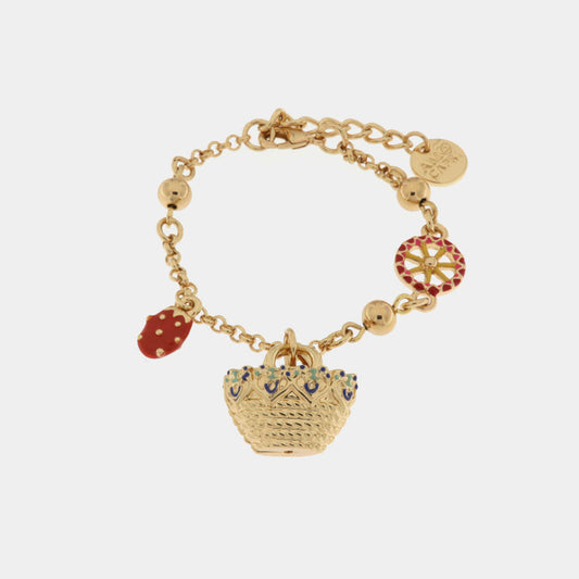 Bracciale in Metallo con borsa rosa e cuore rosso