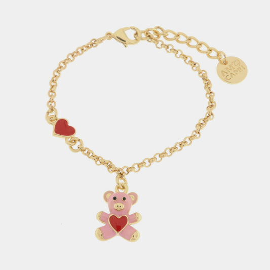 Bracciale in Metallo con orsetto rosa e cuore rosso