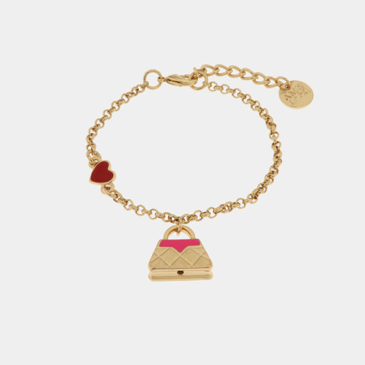 Bracciale in Metallo con borsa rosa e cuore rosso