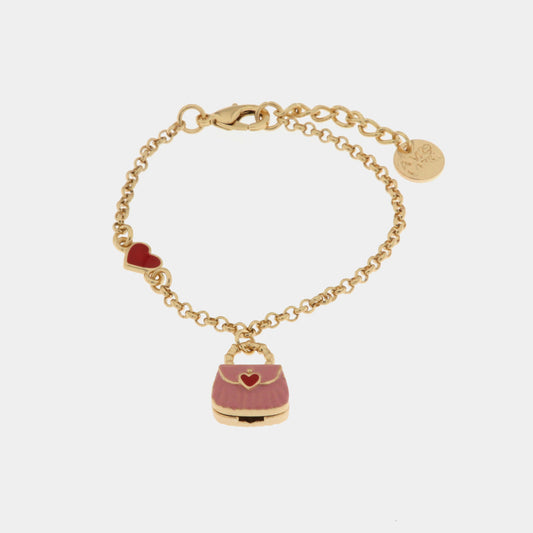 Bracciale in Metallo con borsa rosa e cuori