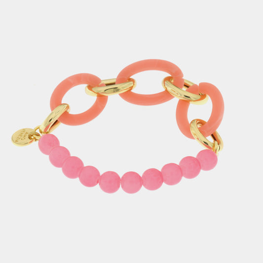 Bracciale in Metallo con pietre rosa e catene arancio