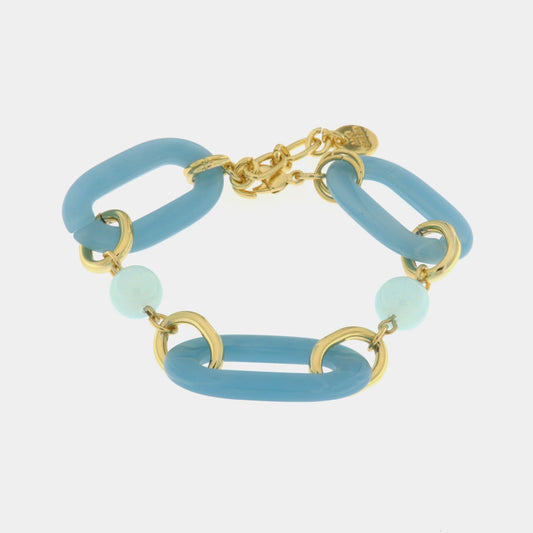 Bracciale in Metallo con catene a forma rettangolare celeste