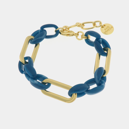 Bracciale in Metallo con catene a forma rettangolare blu