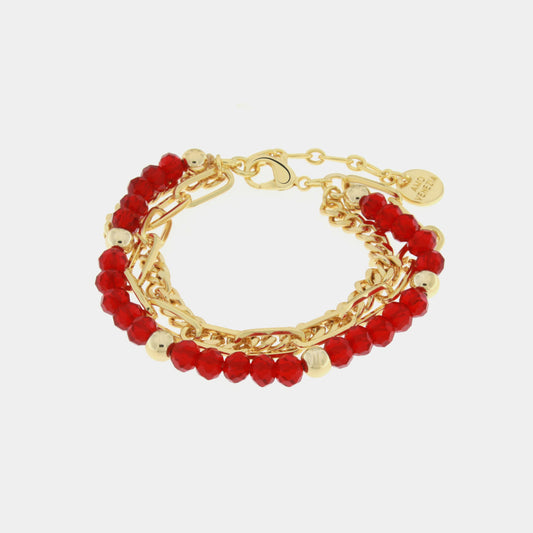 Bracciale in Metallo multifilo con catene e pietre rosse