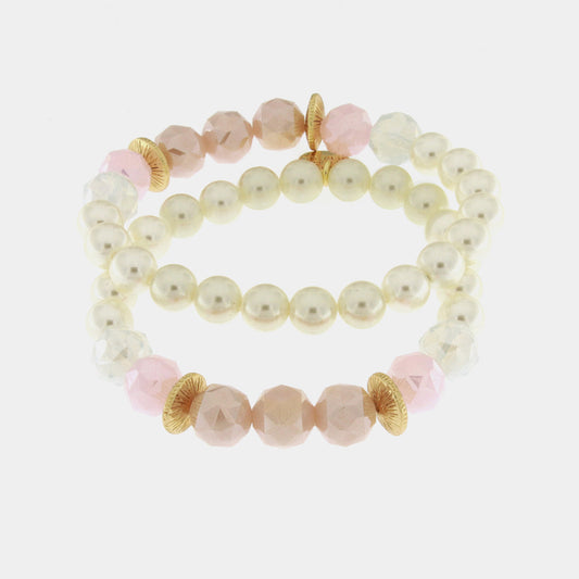 Bracciale in Metallo con perle bianche e rosa