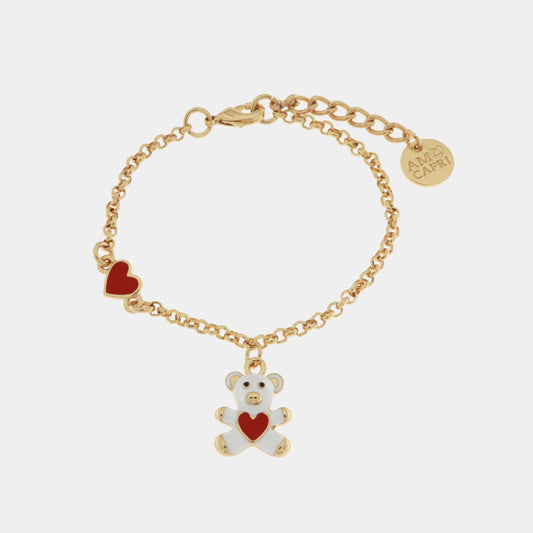 Bracciale in Metallo con orsetto bianco e cuore rosso