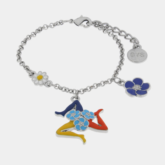 Bracciale in Metallo con trinacria e fiori