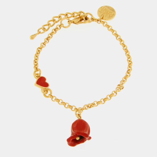 Bracciale in Metallo con rosa rossa e cuore