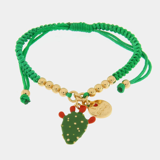 Bracciale in Metallo con cactus e cordino verde