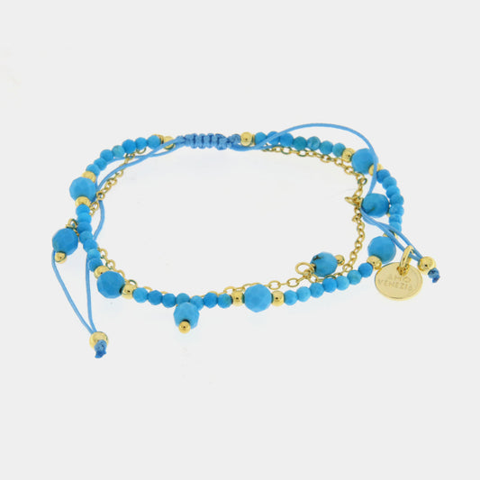 Bracciale in Metallo cordino con pietre azzurre