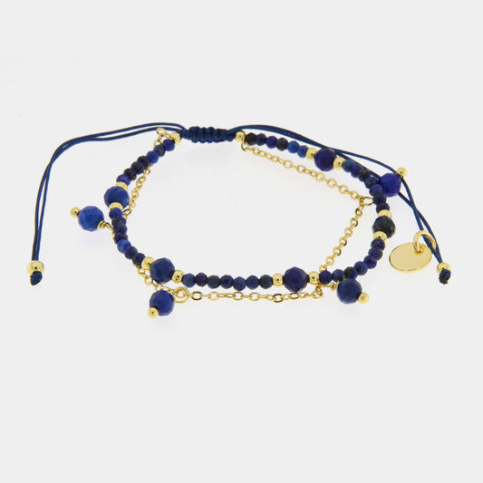 Bracciale in Metallo doppia catena con pietre blu