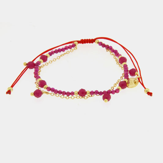 Bracciale in Metallo  cordino doppia catena con pietre rosse