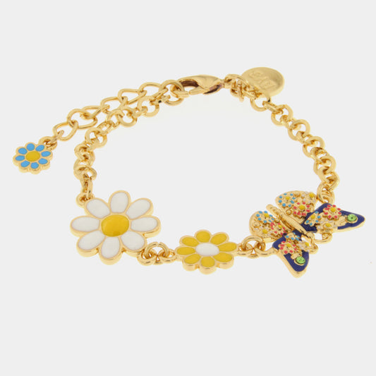 Bracciale in Metallo con farfalla colorata e margherite