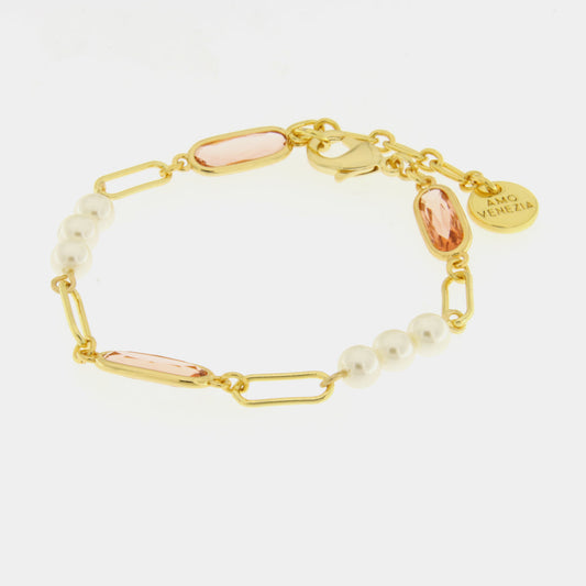 Bracciale in Metallo con perle sintetiche e cristalli rosa