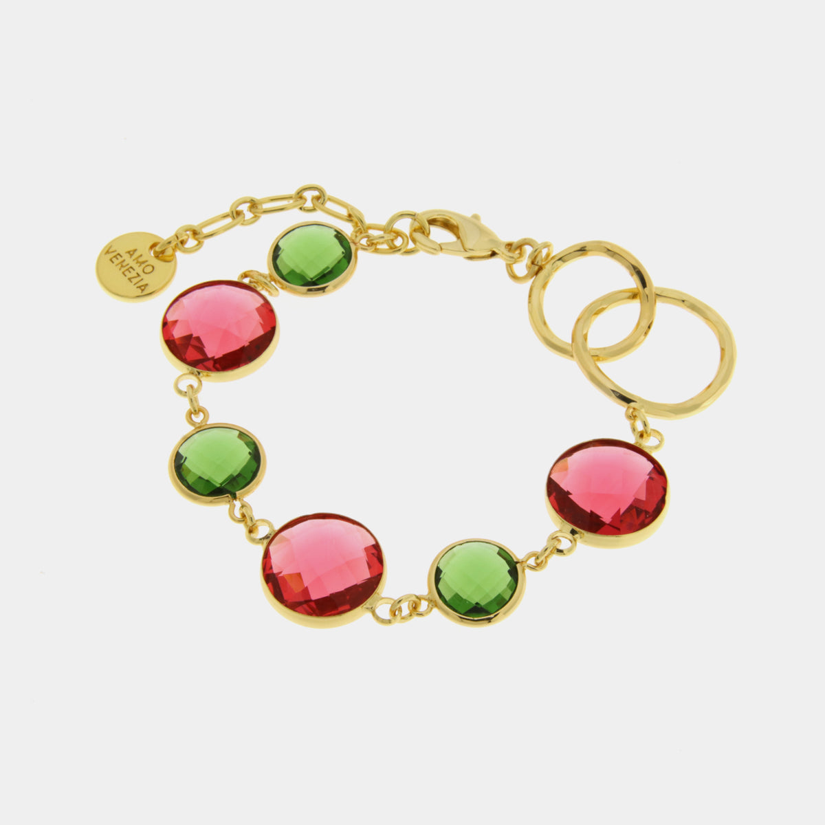 Bracciale in Metallo con cristalli colorati rossi e verdi