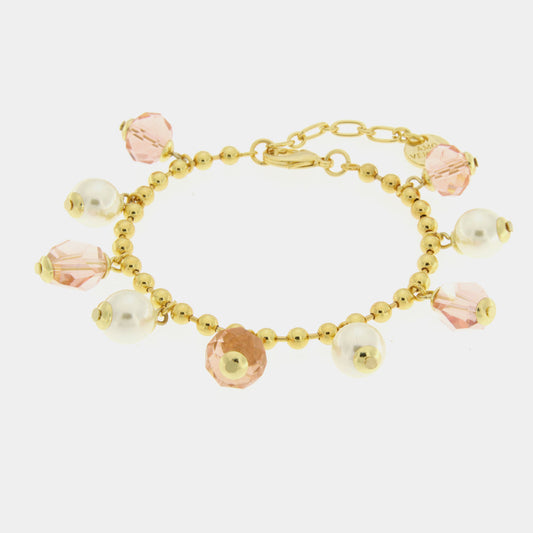 Bracciale in Metallo con cristalli rosa e perle sintetiche