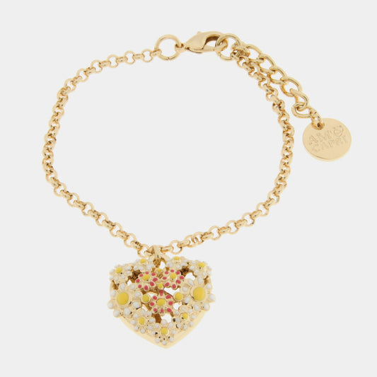 Bracciale in Metallo cuore impreziosito da fiori bianchi