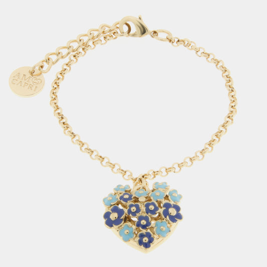 Bracciale in Metallo cuore impreziosito da fiori blu